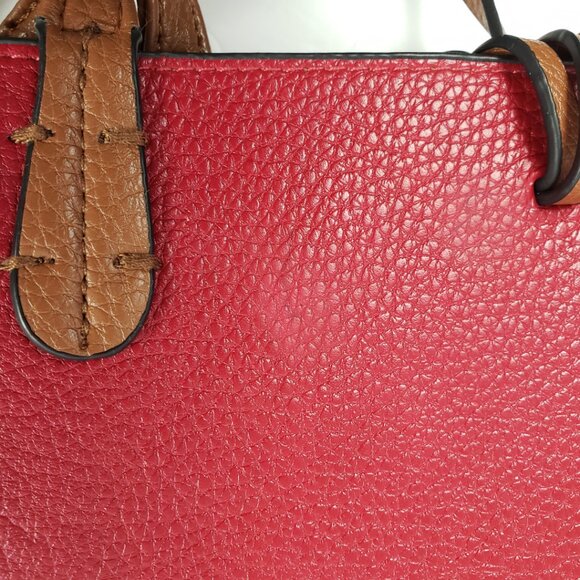 Kris Ana Reversible Handbag Camel Tan Red Key Ring Tote Bucket - Picture 11 of 16